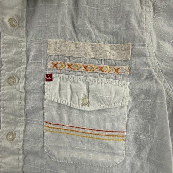 Quiksilver Check Short Sleeve Cotton Small White Shirt Surf Button Up Mens Adult - Picture 2 of 13